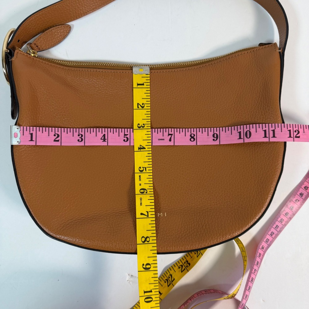 M.Gemi Italian Pebbled Leather Hobo Shoulder Bag Cognac Brown Minimalist Luxury - Picture 9 of 11